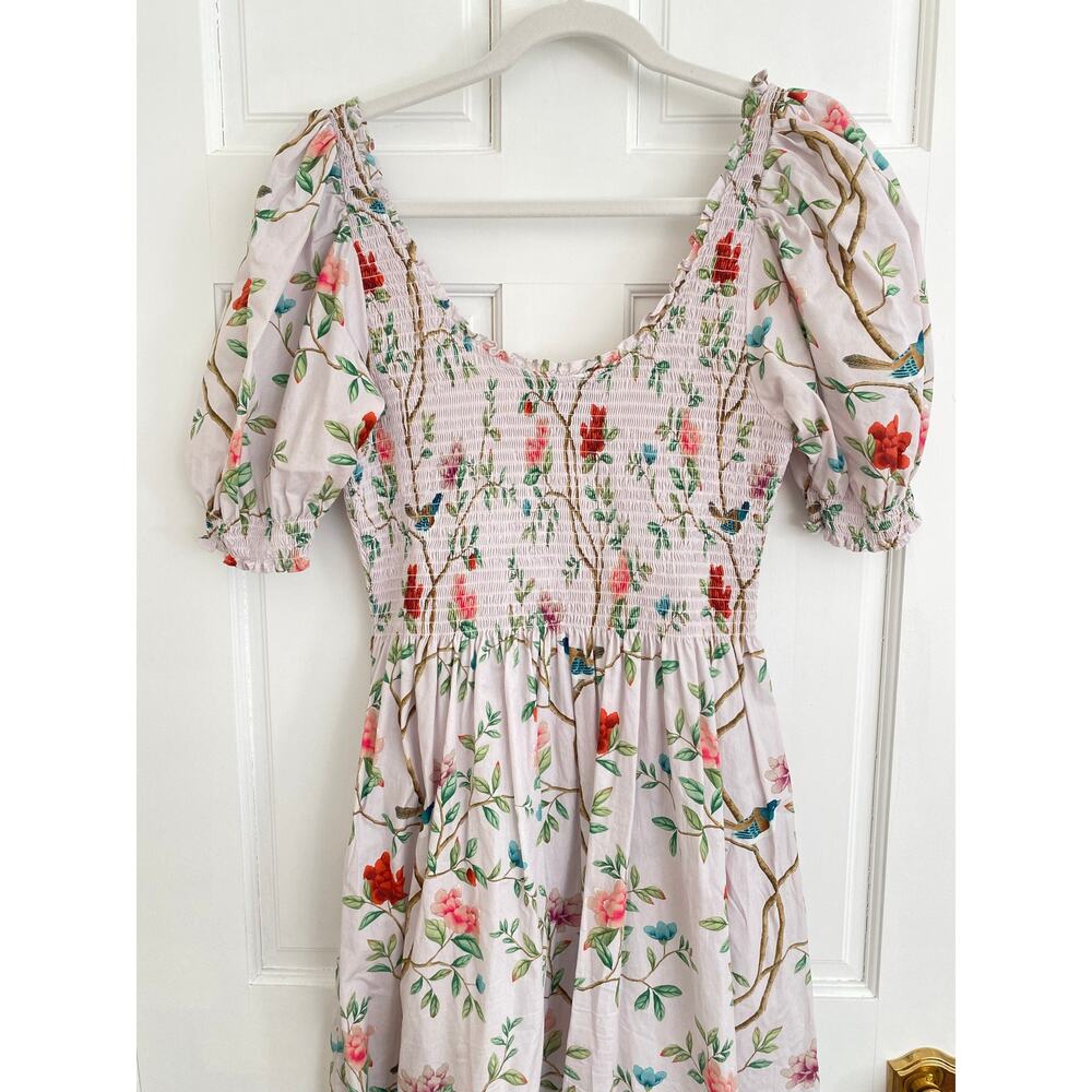 Hill House Home Smocked Louisa Nap Midi Dress Diane Pink Floral Garden Print M - Picture 5 of 11